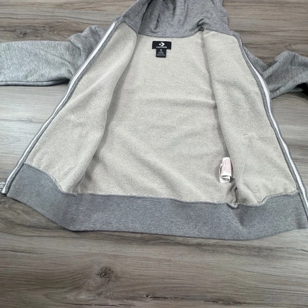 Vintage Y2K Converse Full Zip Hoodie Grey Minimalist Streetwear Kids Size S 8 10